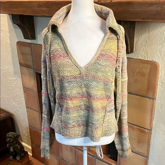 Daily Practice for Anthropologie Striped Multicolor V-Neck Sweater, size XS - Picture 1 of 9